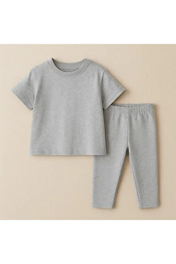 buğlem collection Girls' Combed Cotton T-Shirt Leggings Set Bottom Top Set