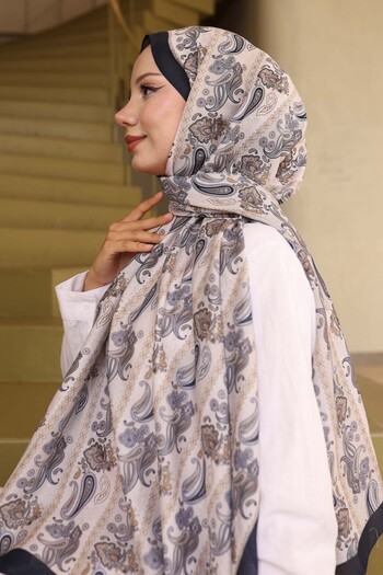 benguen Ethnic Patterned Shawl Stone-Navy Blue İpk115