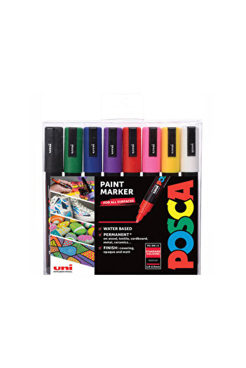POSCA Set 8 markere permanente PC-5M, 1.8-2.5 mm, Multicolor