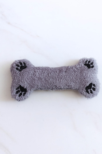 monox Wellsoft (Plush) Bone Shaped Paw Embroidered Dog Toy Standard Gray