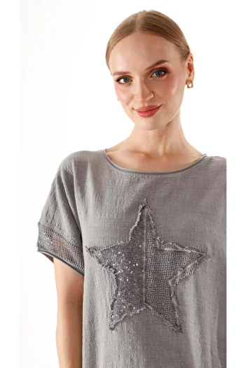 shE tekstil Starry Sequined Linen Blouse