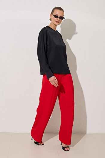 Setre Black Crew Neck Long Sleeve Blouse