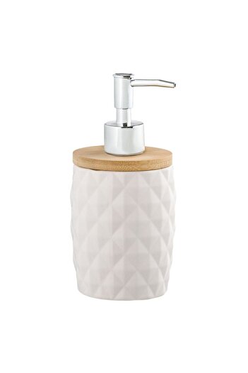 OEM Ceramic Soap Dispenser with Bamboo Lid White Diamond 340ml