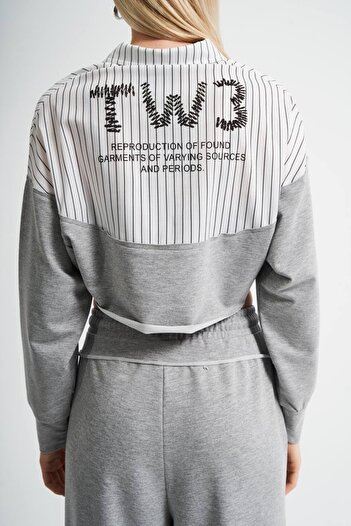 tw3 Women's Stripe Detailed Knitted Fabric Design Crop Shirt