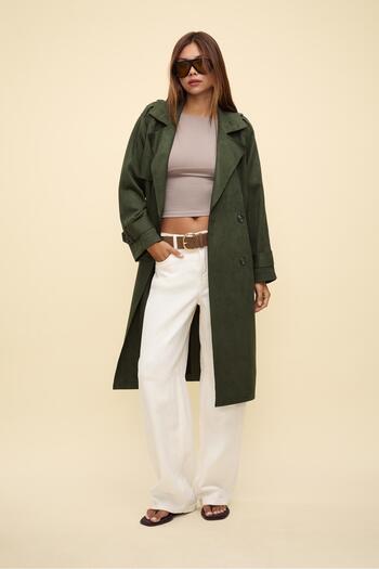 Stradivarius Long faux suede trench coat