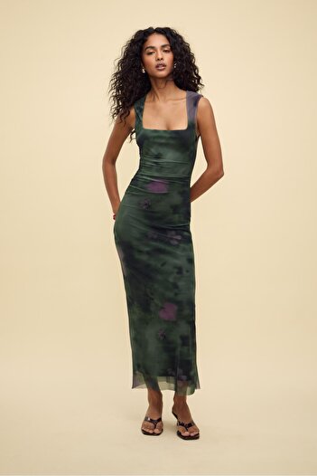 Stradivarius Printed tulle long dress