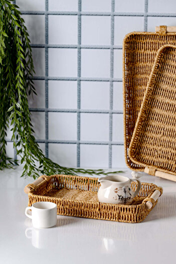 FH finehome Melly 3-Piece Rattan Tray