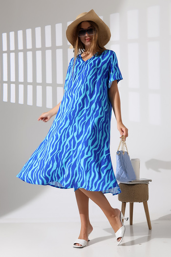 LİKAPA Summer Plus Size Viscose V-Neck Short Sleeve Dress 2688