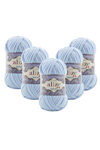 Alize 5 Pieces Velluto Velvet Hand Knitting Yarn 218 Baby Blue