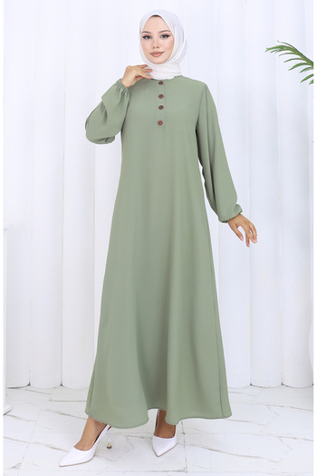 sefamerve Button Detailed Dress 4114-03 Green