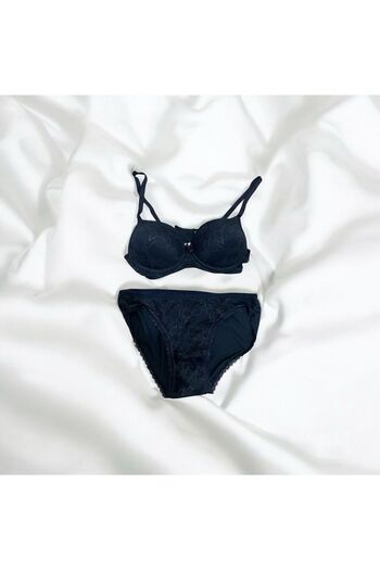 Tendora Navy Blue Supported Lace Bra Set