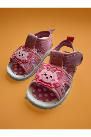 GEZER Girl's Pink Cat Patterned Adjustable Daily Sandals