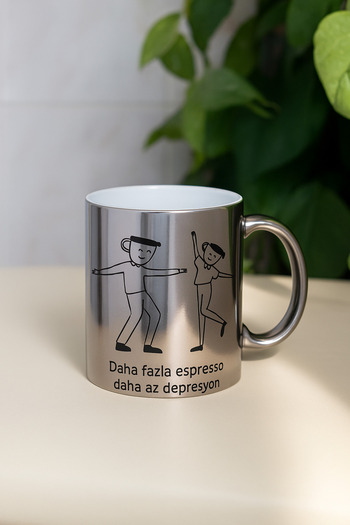 çokaş Text Printed Large Size Silver Coffee & Tea Mug
