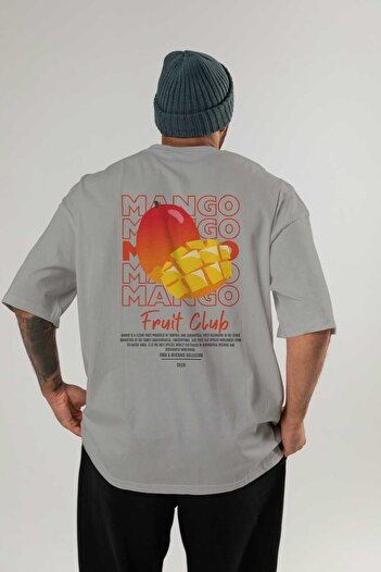 Ankhises Mango Back Printed Gray Oversize T-Shirt Men Women Cotton Crew Neck Tshirt