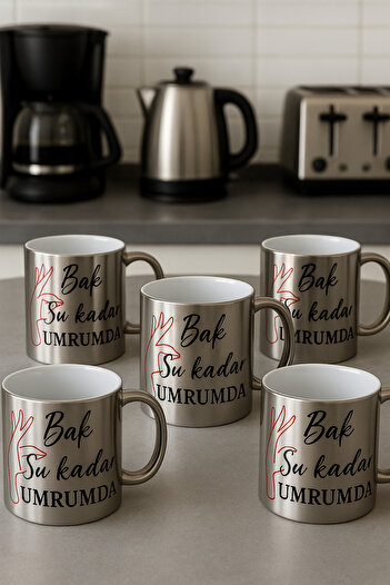 çokaş Pack of 5 Writing Print Large Size Silver Tea Mug Cups