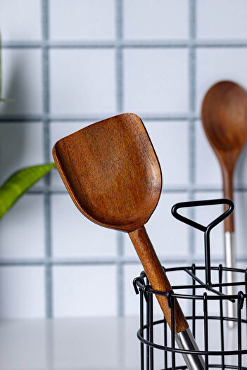 FH finehome Volleyball Metal Handle Acacia Spatula