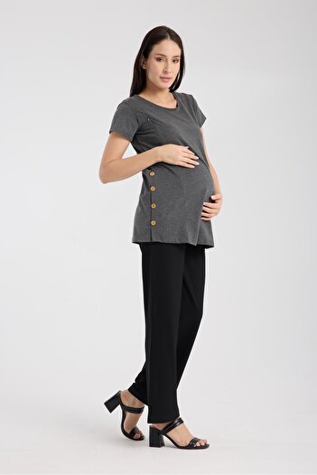 LİYACA Pregnant T-Shirt with Easy Breastfeeding Feature and Hidden Zipper
