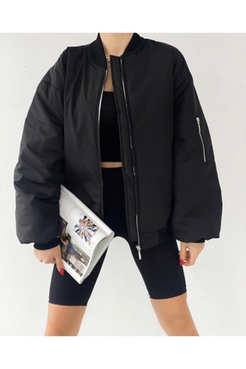 MEYASU Black Oversize Bomber Jacket College Jacket