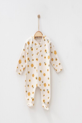 dinamik çocuk Baby Girl's Tutu Jumpsuit with Bee Printed Thin Seasonal Front Buttons 100% Cotton Newborn 1-3-6 Months