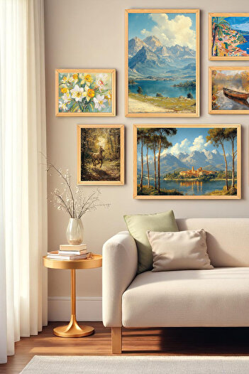Muyika Design 8’li Ahşap Çerçeveli Tablo Seti –Çiçek Temalı– 35x50 ve 20x30 cm – Dekoratif Duvar Tablosu-Çiçek