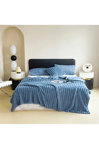 OEM Cocolino blanket, for double bed, Uni, Stripes pattern, 2 persons, 200x230cm, Blue