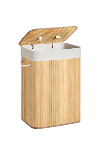 SONGMICS Cos de rufe din bambus, pliabil, cu captuseala detasabila, 72L, 40x30x60cm,