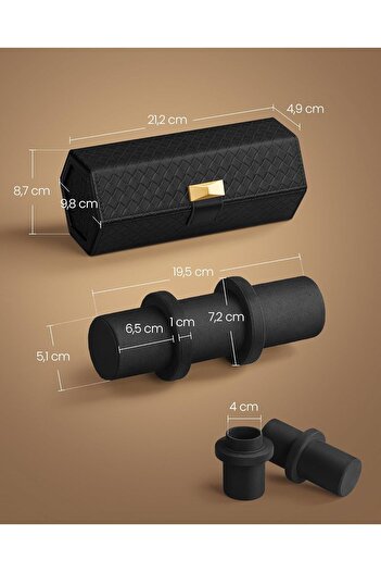 SONGMICS Ronne Watch Travel Box, 3 Compartments + Hidden Space, 21x10x9 cm, Black