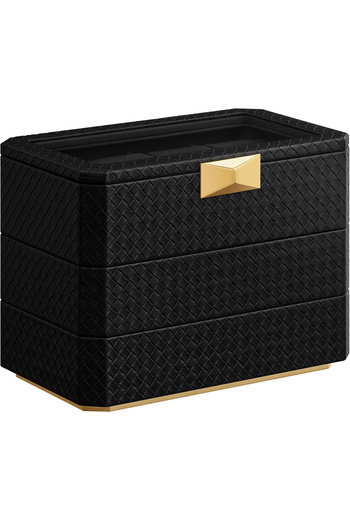 SONGMICS Ronne Jewelry and Watch Box, 3 Tiers, Glass Lid, 27x20x16 cm, Textured Black