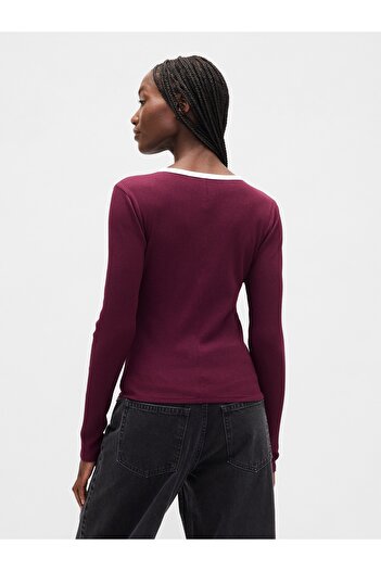 GAP Kadın Bordo Modern Fitilli Logo Crop T-Shirt