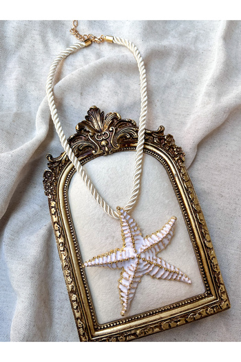 Snartun Gold Color Detailed Starfish Figured Knitted Model Women's Necklace – Summer and Stylish Design