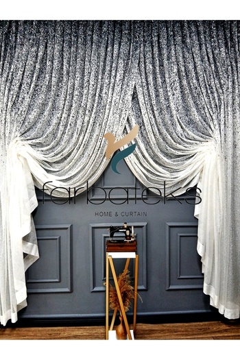farbateks Top Colored Gray Anthracite Smoked Sprinkle Theater Double Breasted Tulle Curtain