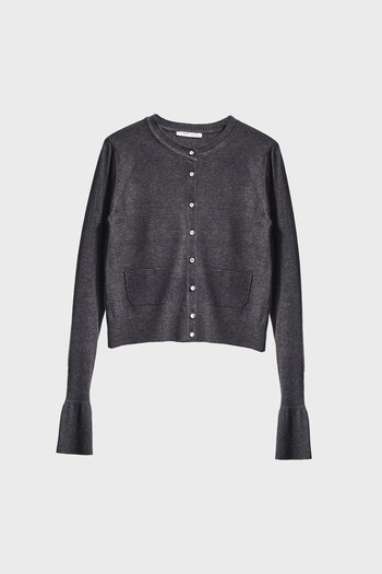 its basic Women's Anthracite Color W5-45 Flared Sleeve Buttoned Viscose Blended Knitwear Cardigan with Front Pocket