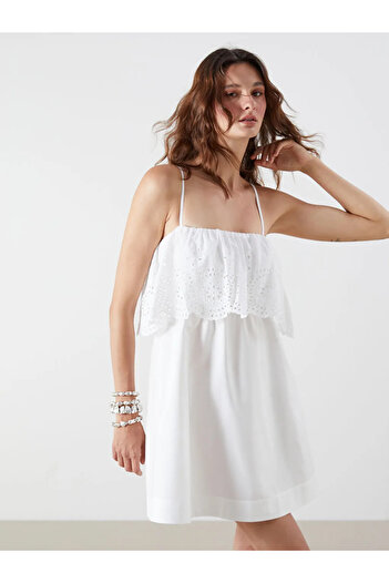 LC Waikiki Lcw Vision Square Neck Ruffle Poplin Mini Dress
