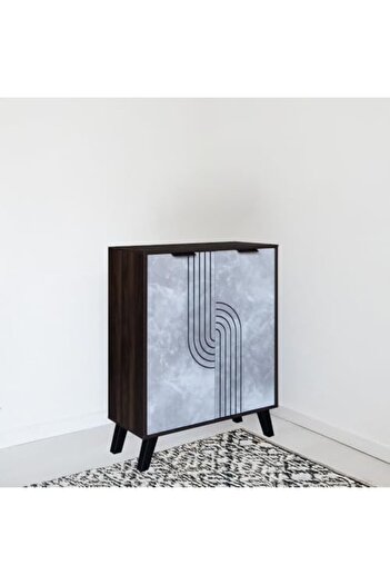 BAITY 4-Tier Shoe Cabinet, Malaysian Wood, Dark Brown and Gray