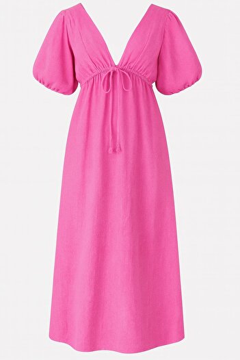 HAKKE Double-Breasted tie-up short sleeve muslin dress