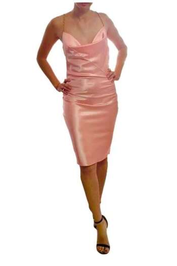 OEM Rochie Satin Peach IOSALI, cu bretele, S