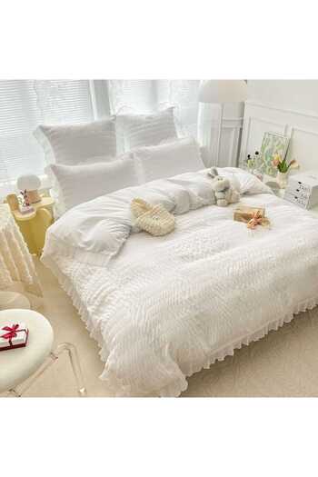 FIONNA.RO Crepe Bed Linen With Ruffles - White