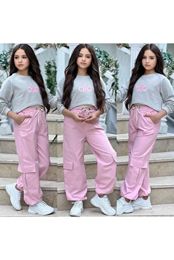 ALPİDS 3-Piece Combed Cotton Sweatshirt Athlete Girl's Set with Gabardine Pants