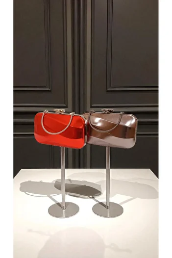 Butik Beyabags Skin Fabric Shiny Red Evening Bag