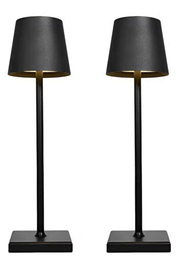 Taimi Pack Of 2 Wireless Table Lamp, Rechargeable 1800mAh, Metal, Portable, 2-Level Night Lighting Black