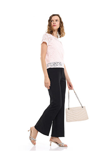 R&B Textured Flared Pants with Zipper Closure
