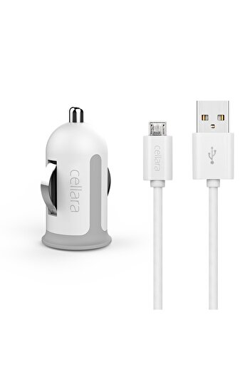 Cellara Incarcator auto 2.4A cu cablu detasabil Micro USB - Alb