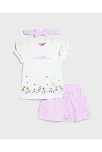 R&B Embroidered Top and Short Set with Headband