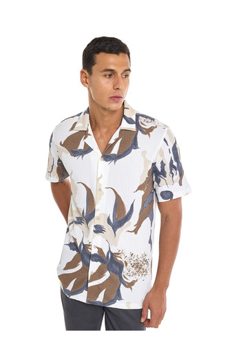 R&B Patterned Shirt with Revere Collar and Short Sleeves