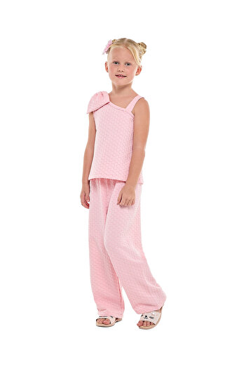 R&B Textured Bow Detail Top and Pants Set