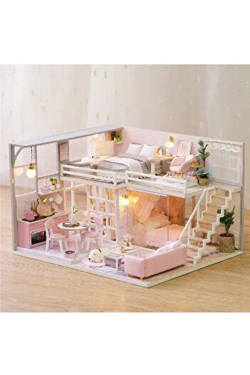 OEM Joc interactiv, educational, macheta, casa de asamblat, miniatura, Casa roz, DIY