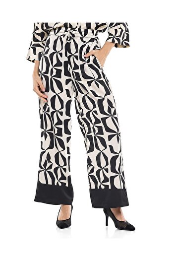 R&B Patterned Wide Leg Pants with Drawstring Waist