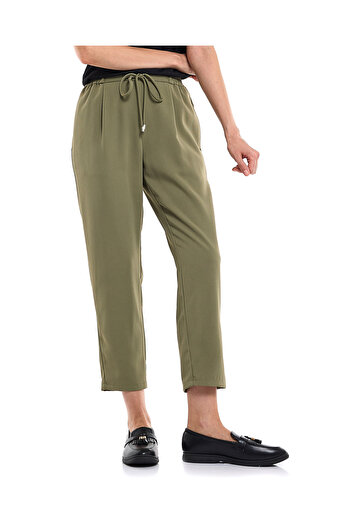 R&B Solid Tapered Fit Pants with Drawstring Waist