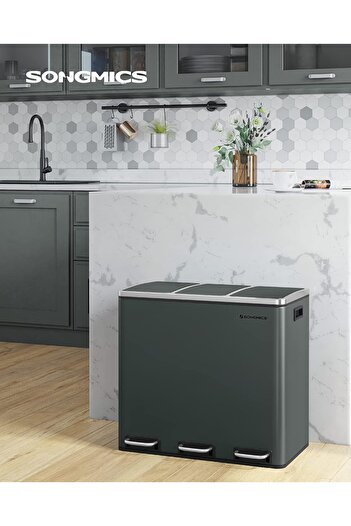 OEM SONGMICS Stainless steel waste bin with 3 compartments for selective collection, with inner buckets, 3x18l