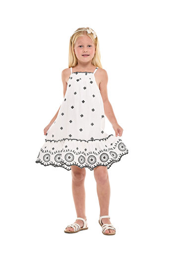 R&B Embroidered Strappy Dress with Square Neck